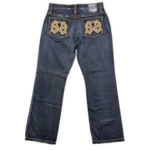 Express Blake Loose Boot Men's 33x31 Dark Wash Jeans Heavy Stitching